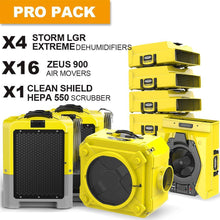 Load image into Gallery viewer, AlorAir® Water Damage Restoration Equipment Package, 4 X STORM LGR EXTREME 85 PINT COMMERCIAL DEHUMIDIFIER , 16 X ZEUS AIR MOVER, 1 X HEPA 550