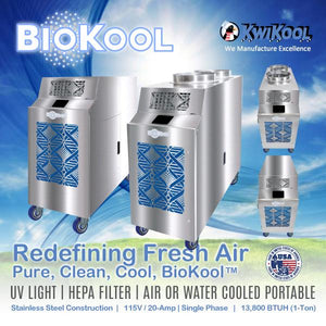 KwiKool® KBIO1411 1.1 Ton Biokool HEPA Filtered Portable Air Conditioner 13,800 BTU, 115V, SS